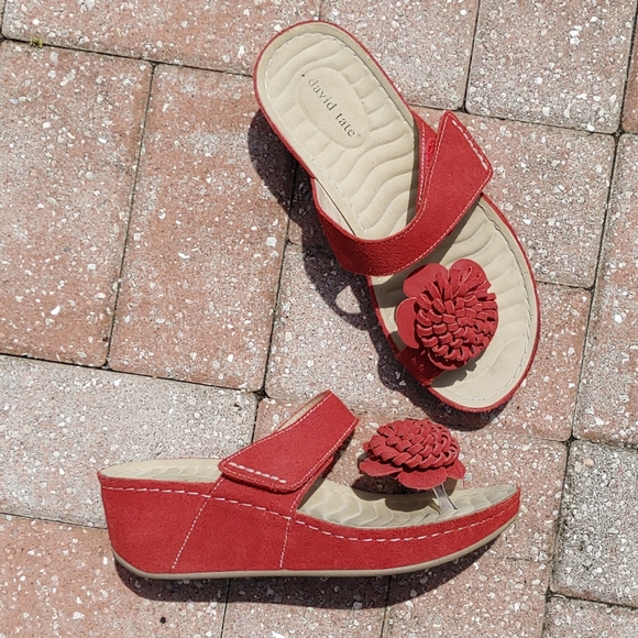 David Tate Shoes - David Tate Red Jolly Slide Wedge Sandal Size 8.5WW